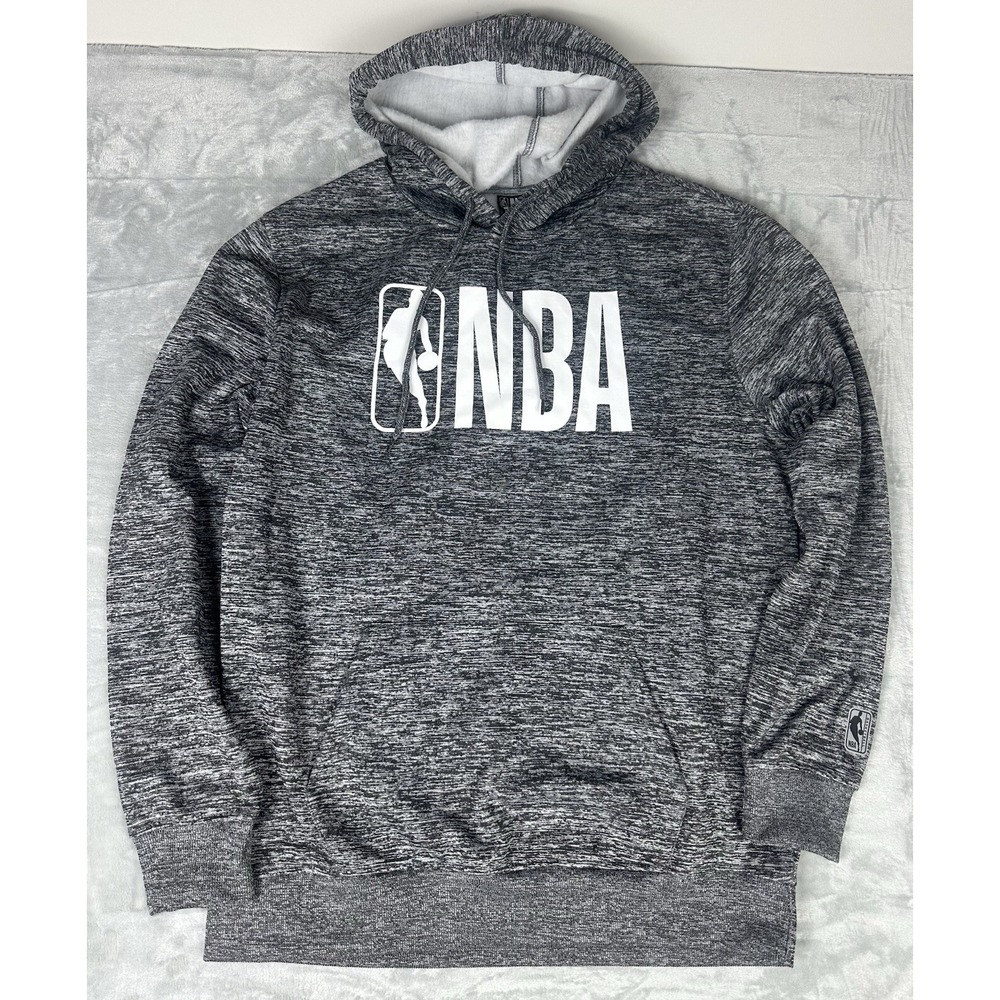 NBA‎ Spellout Hoodie Sweatshirt Mens Medium Gray Kangaroo Pocket Drawstrings EUC